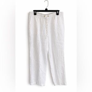 Ellen Tracy 100% Linen Pants White Drawstring Elastic Waist Size L Lightweight